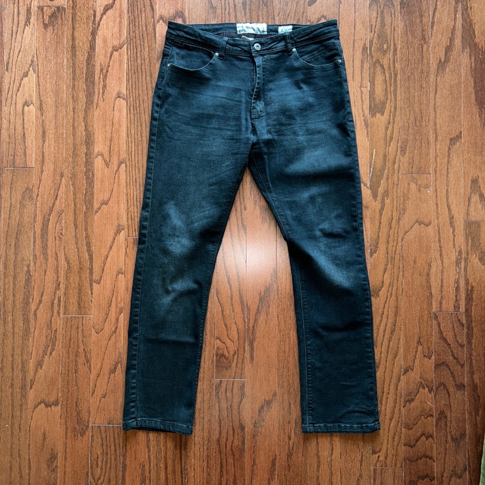 Paper Denim & Cloth Mens Black Straight Leg Jeans 34x30 Stretch Denim